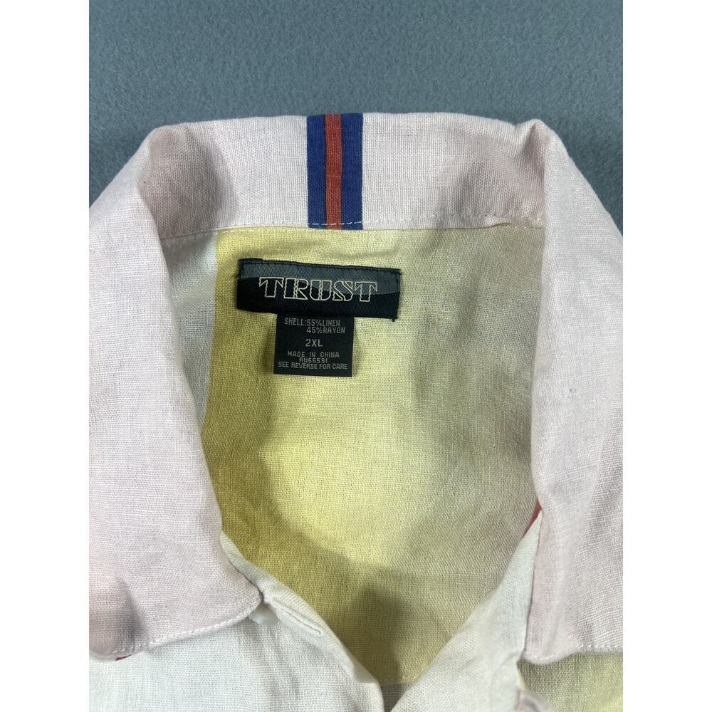 Trust Men's XXL Pink Button-Up Shirt, 55% Linen & 45% Rayon, Big & Tall